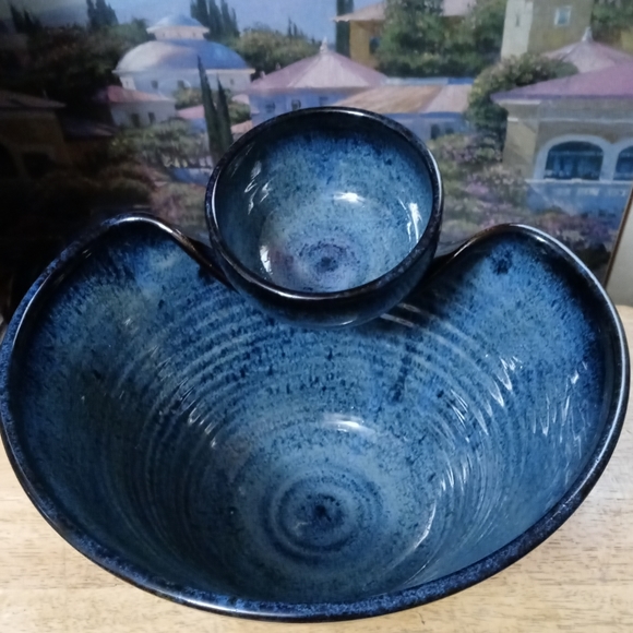 Karen Gray Handmade pottery chip and dip bowl πNWOT,12"Γ8",Nice Gift. π - Picture 6 of 11